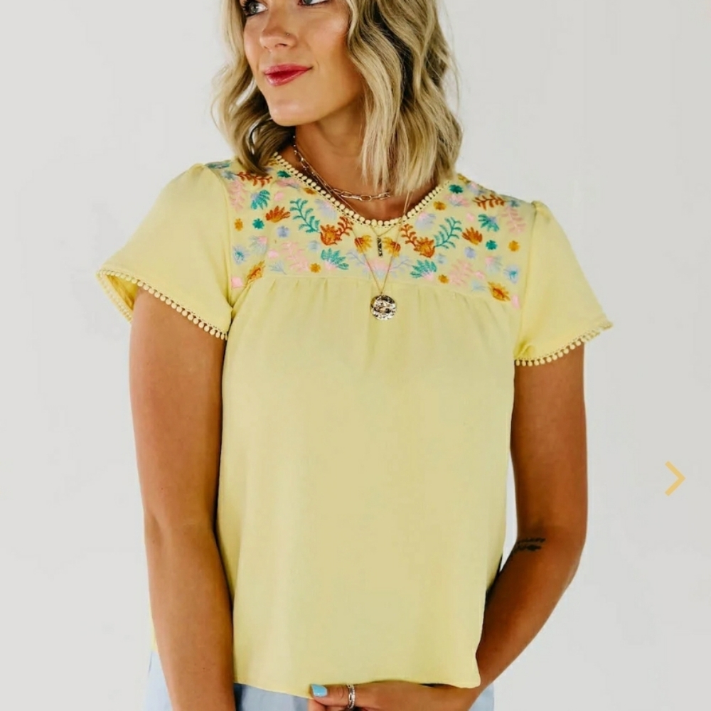 NWT Embroidered Yoke Blouse by Blu Pepper - Size S